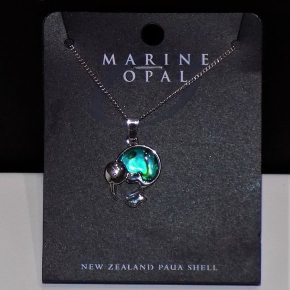 Marine Opal Jewelry - Marine Opal Kiwi Bird Pendant Necklace New Zealand Paua Abalone Shell